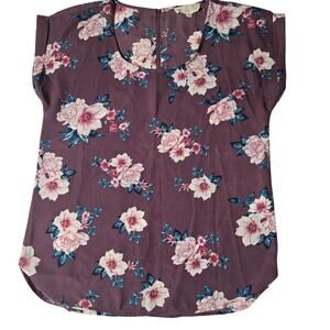 Pink Republic Blouse Top Women's Medium Floral Polyester Scoop Neck Back Zip